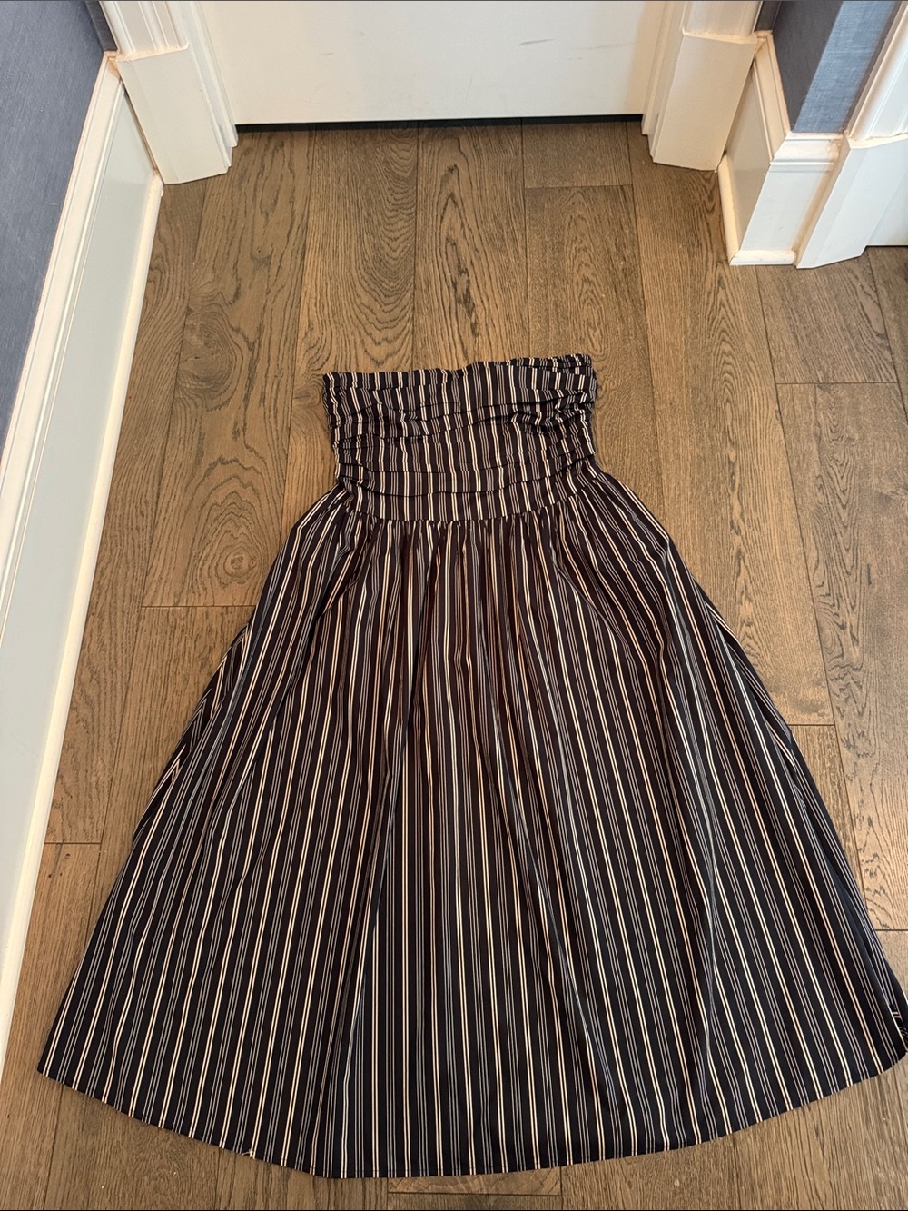 Striped Navy and White Maxi Dress - Strapless Dress